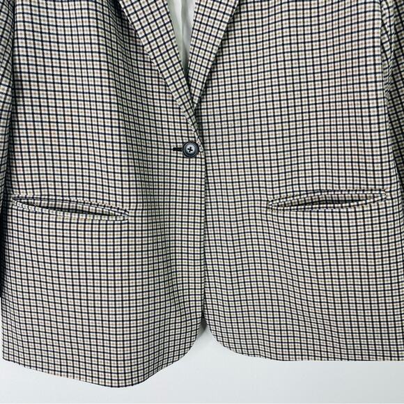 Vince Camuto black white tan plaid preppy office boyfriend button blazer XL - Picture 3 of 7